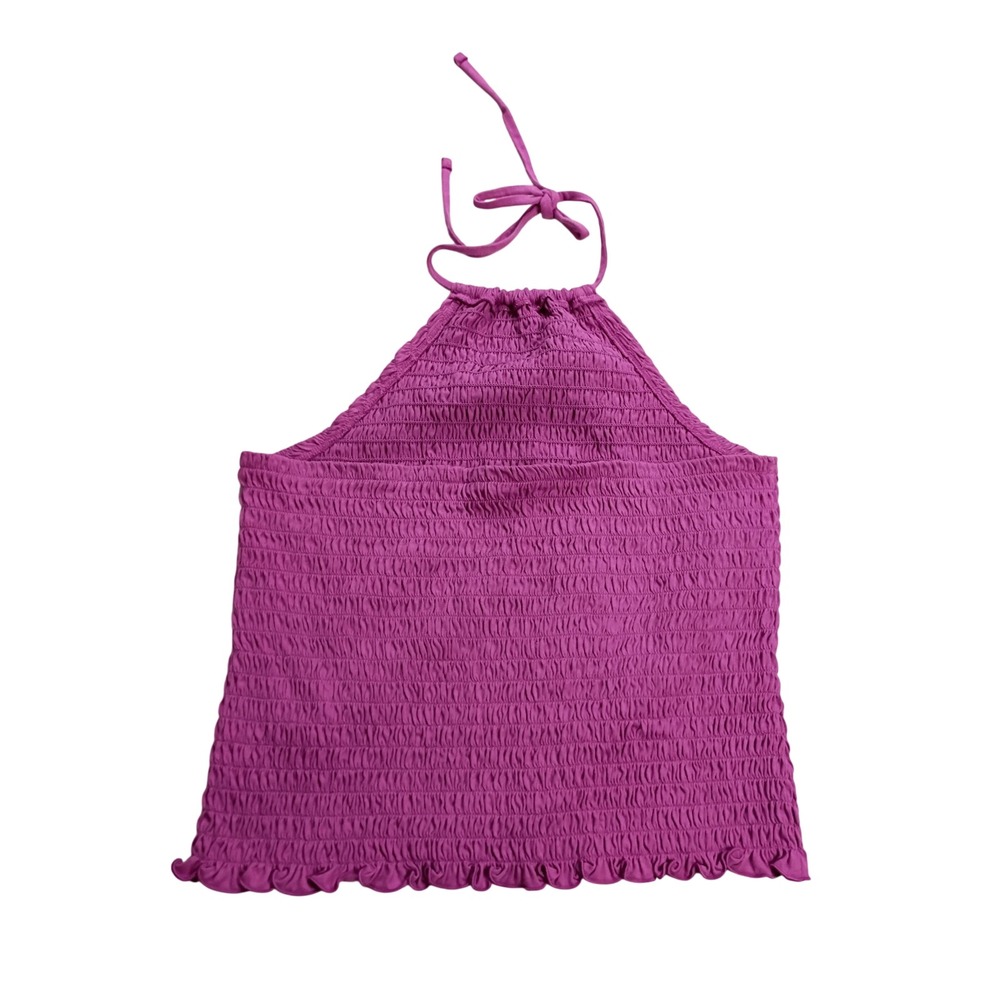 Old Navy Halter Top Womens Large Magenta Purple Excellent Smocked Lettuce Hem